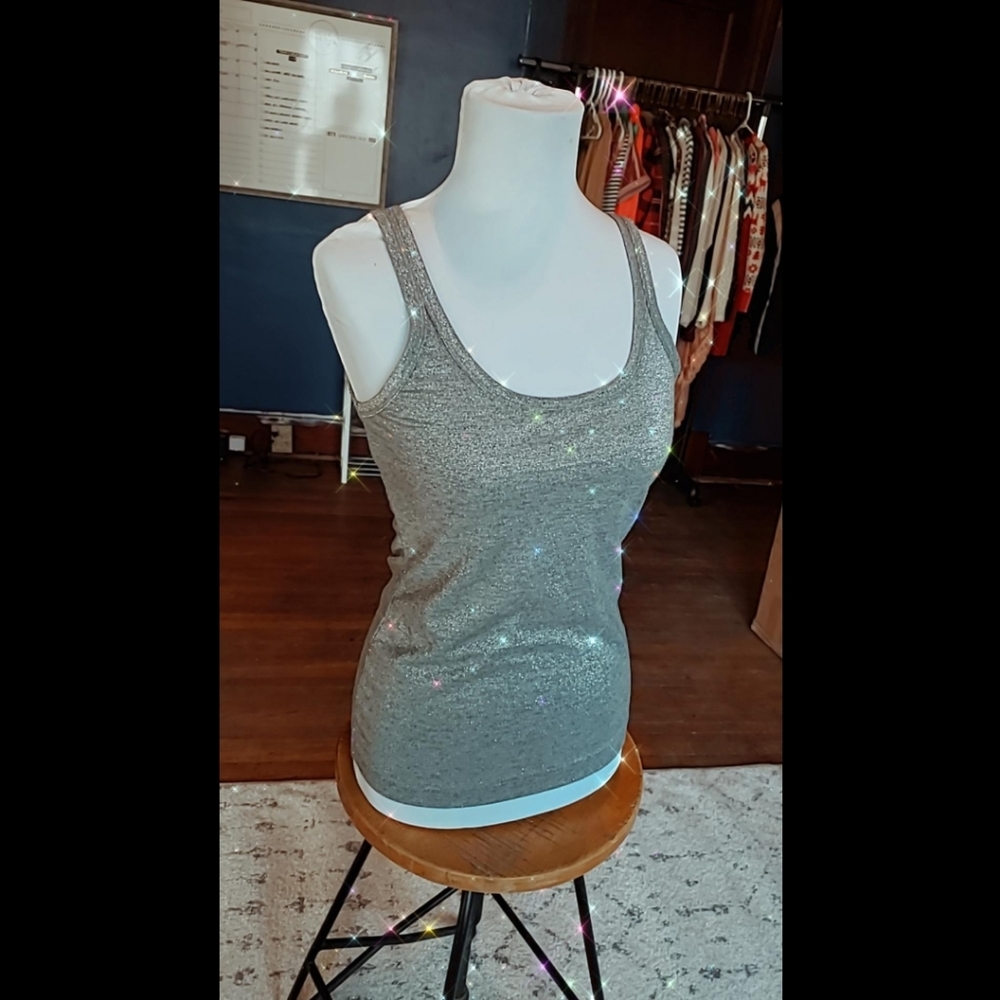 Banana Republic gray silver metallic shimmer tank top size XS
